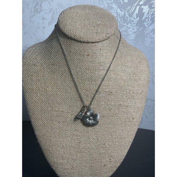 Silver Tone Owl & Flower Pendant Necklace - Picture 1 of 5